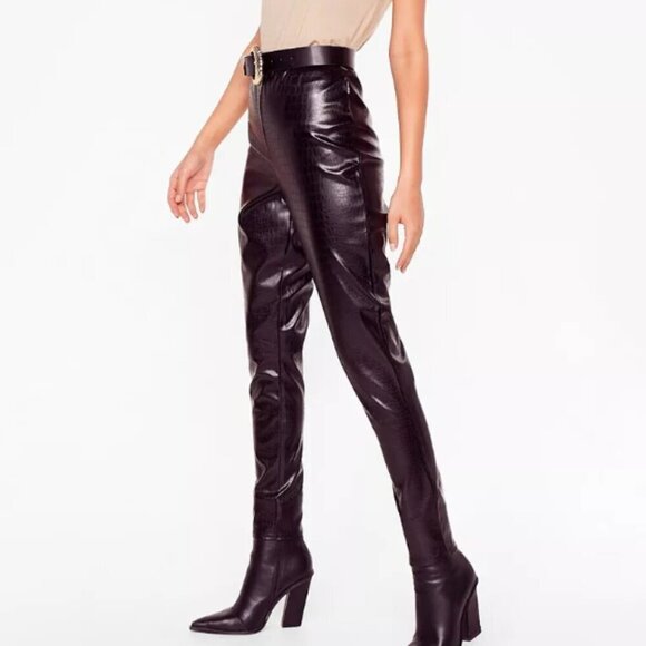 Nasty Gal Croc Faux Leather Leggings 6 NWOT - Picture 4 of 13